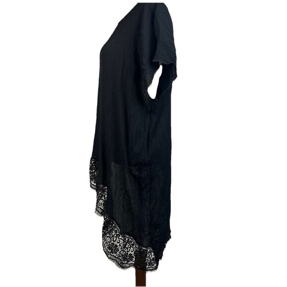 Black Pleated Asymmetrical Shawl Lace Trim Size L Floral Off The Shoulder - Picture 7 of 8